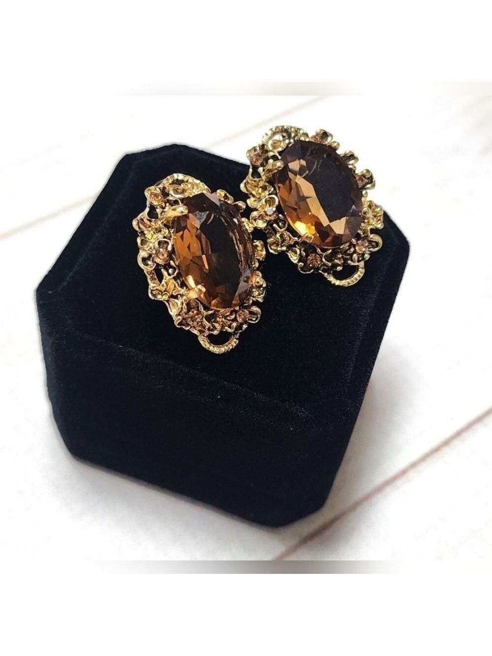 Victorian Style Crystal Floral Scroll Cameo Inspired Oval Earrings - New